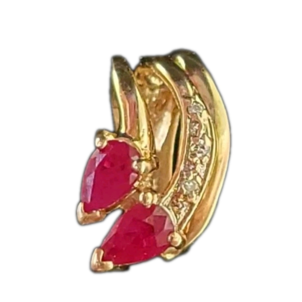 14k Gold Ruby Diamond Slide Pendant Estate Jewelry 2.1gm
